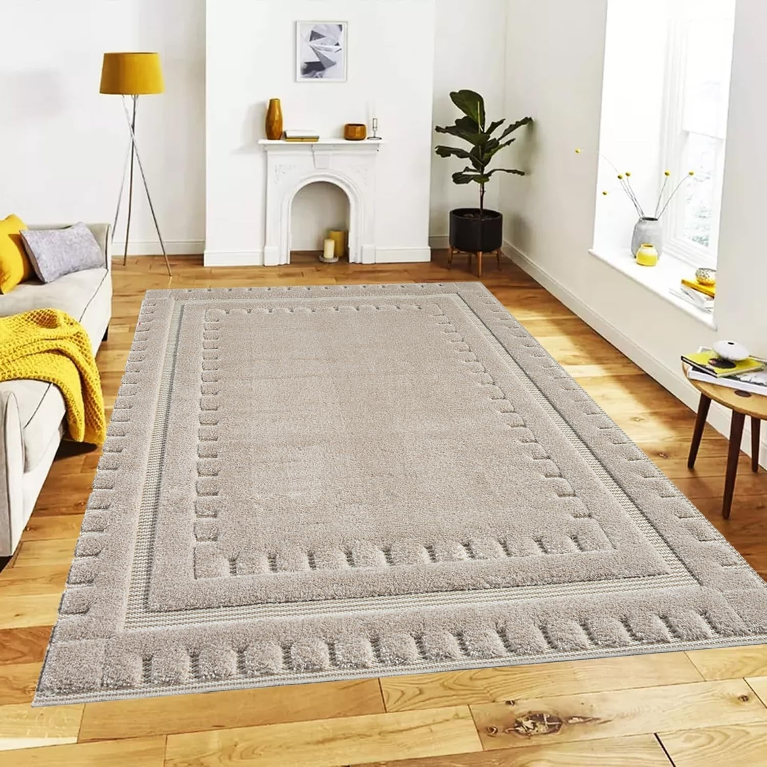 Beige Large Area Rug 200x290cm Washable Non Slip Soft Indoor Living Room Carpet