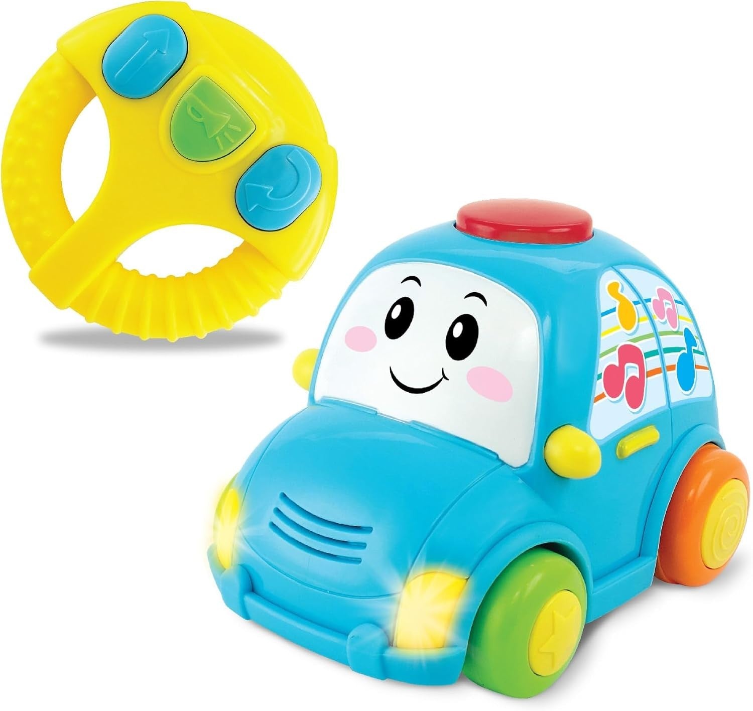 Toddler RC Car with Steering Wheel – Remote Control Toy w/ Sounds & Lights