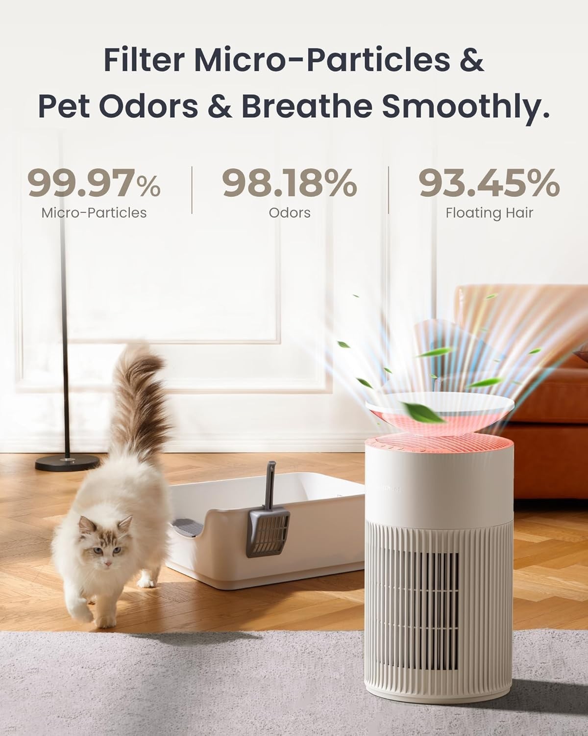 Smart Air Purifier Large Room CADR 400m³/h HEPA Pet Odour Alexa App