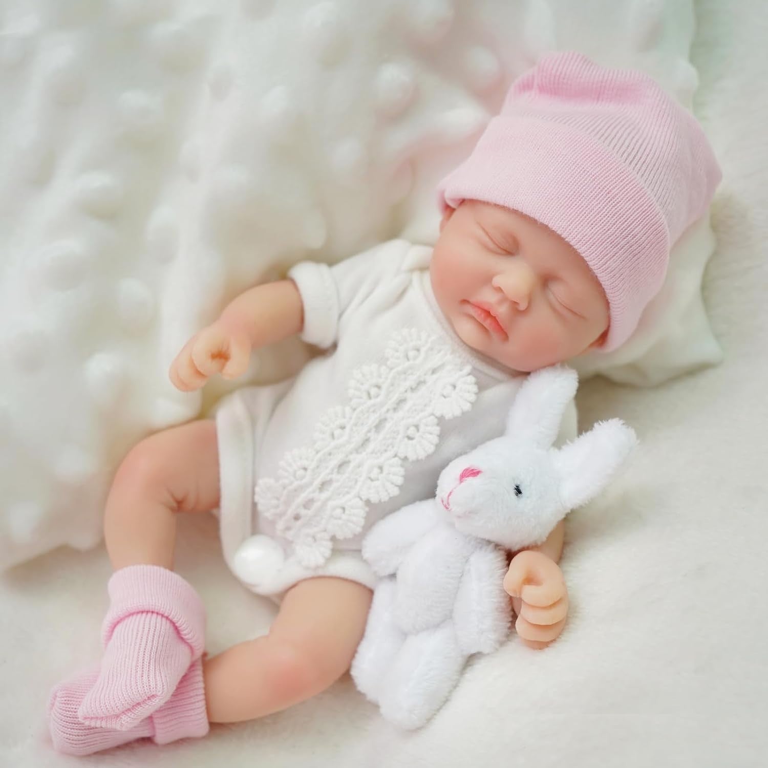 7 Inch Mini Reborn Baby Doll Full Silicone Realistic Newborn w/ Feeding Set