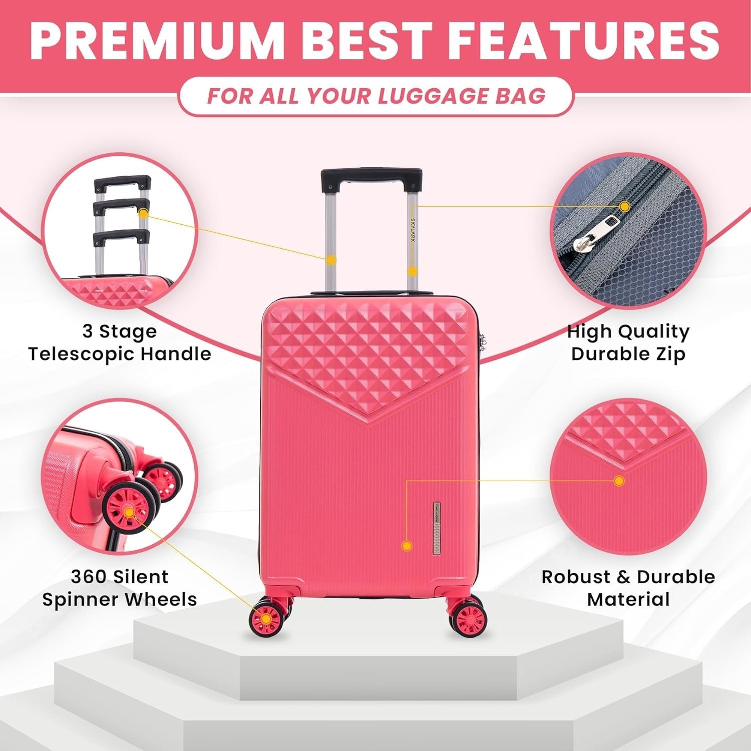 24 Inch ABS Check In Luggage Lightweight Hard Shell 4 Wheel Spinner 66L