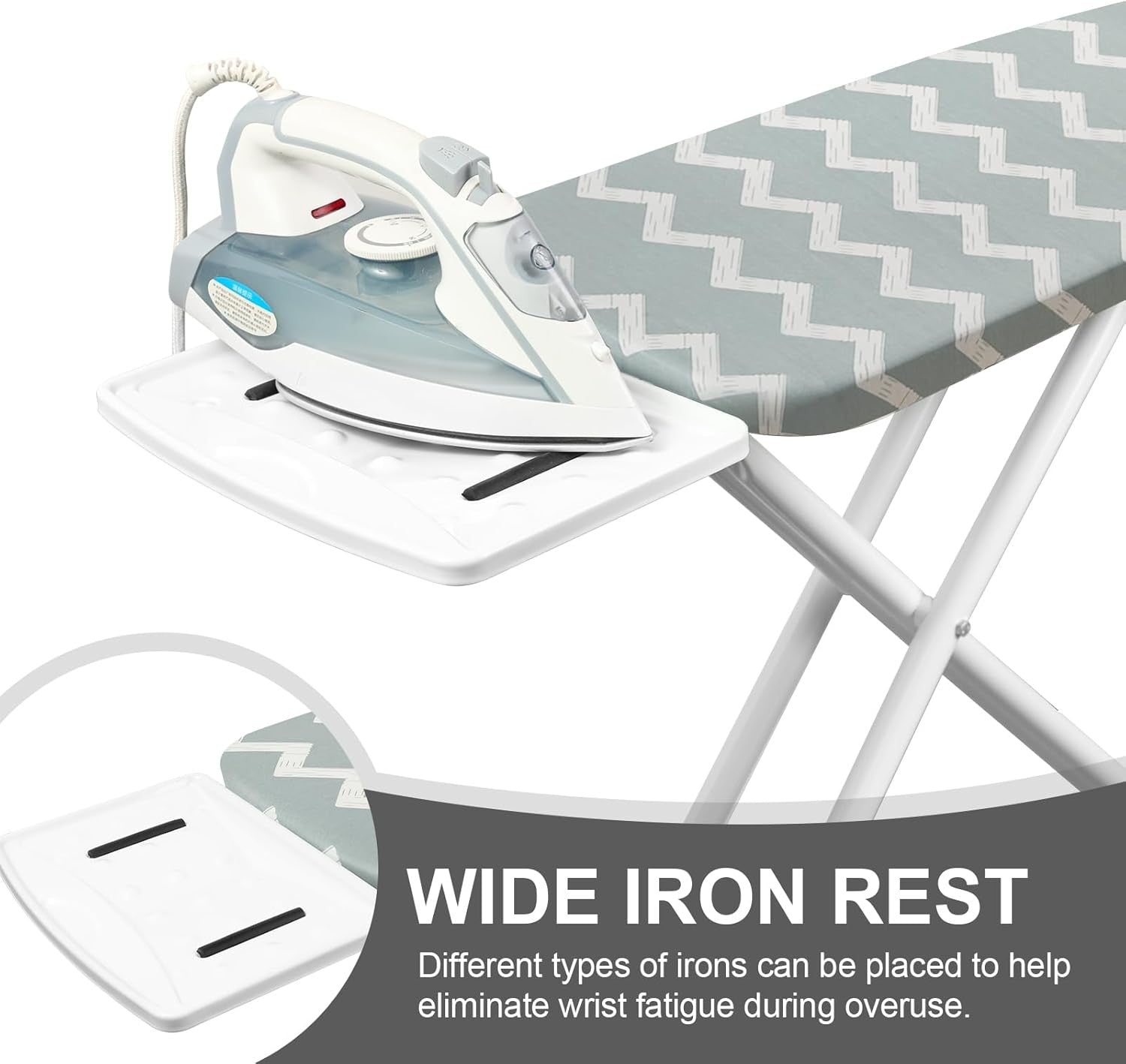 Adjustable Folding Ironing Board Blue Waves Compact Steel Frame with Iron Rest