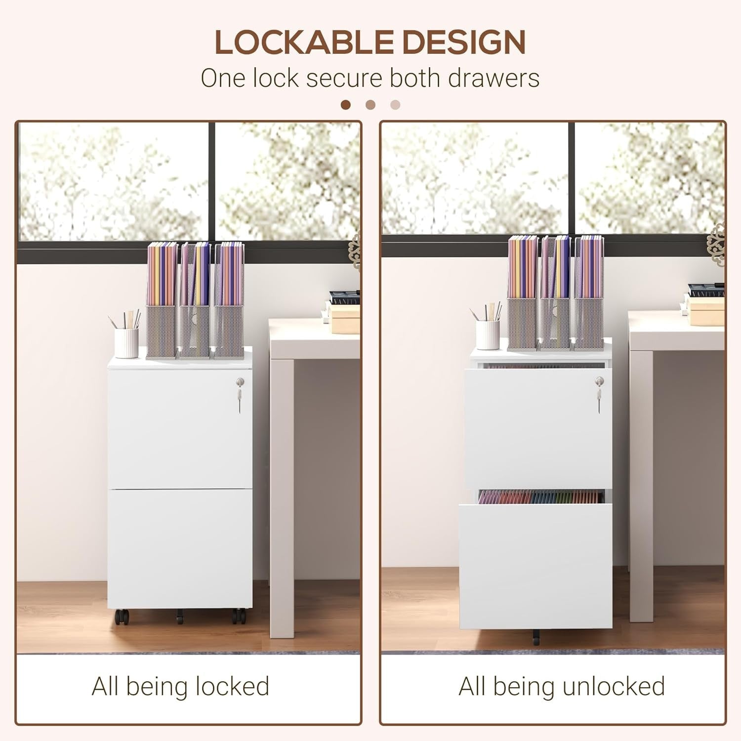 White 2 Drawer Lockable File Cabinet 37x43.5x67.5cm Steel