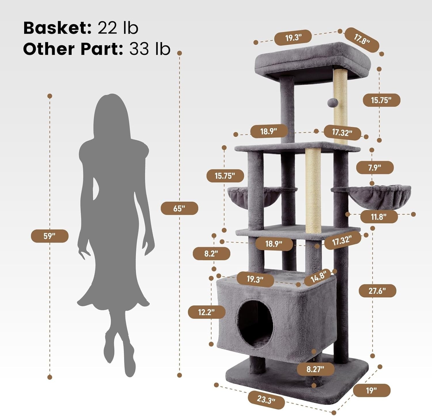 Large Cat Tree Tower 165cm 6 Level Scratching Post Condo Play Centre