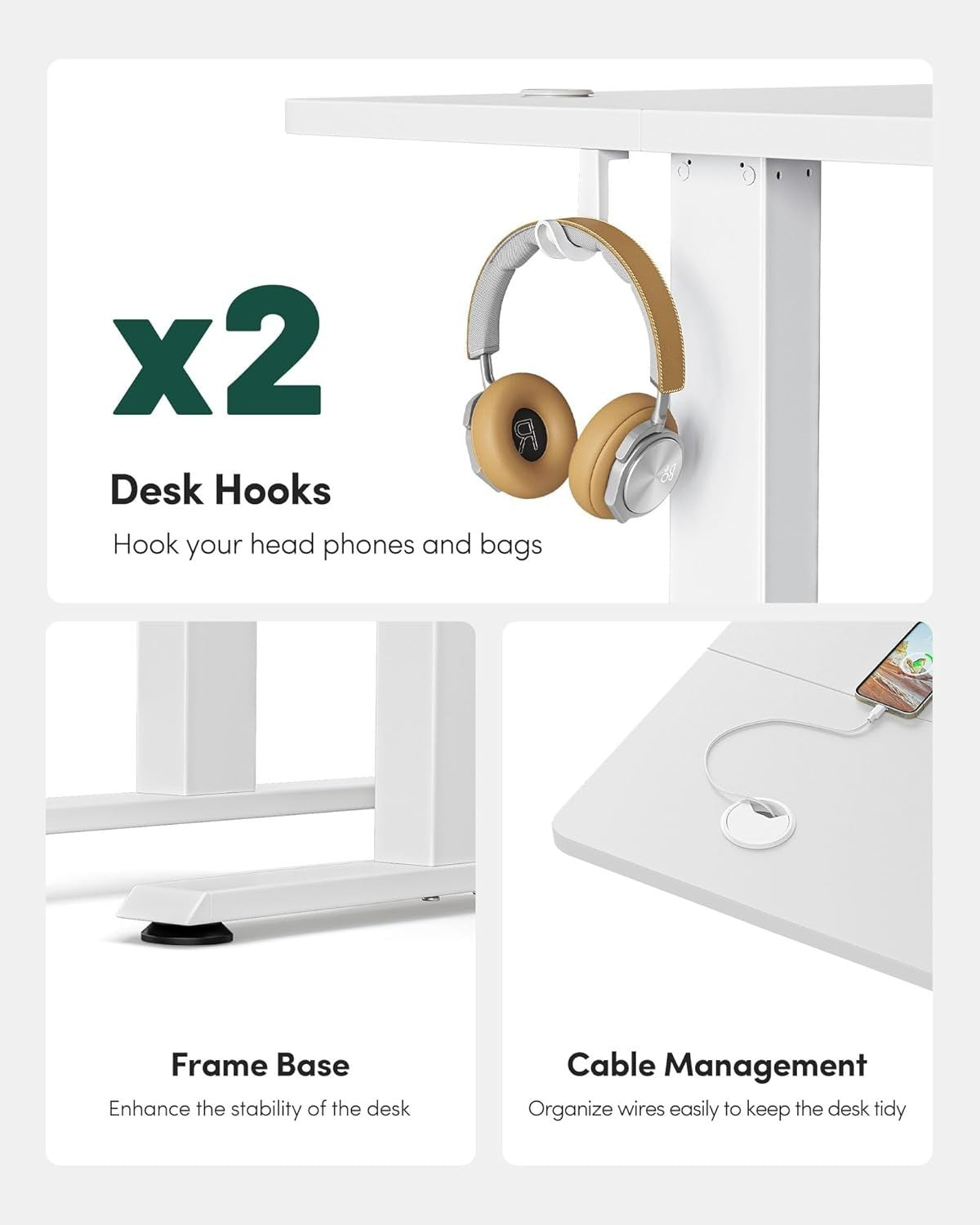 Electric Standing Desk 140x60cm White Adjustable Sit Stand Office Table