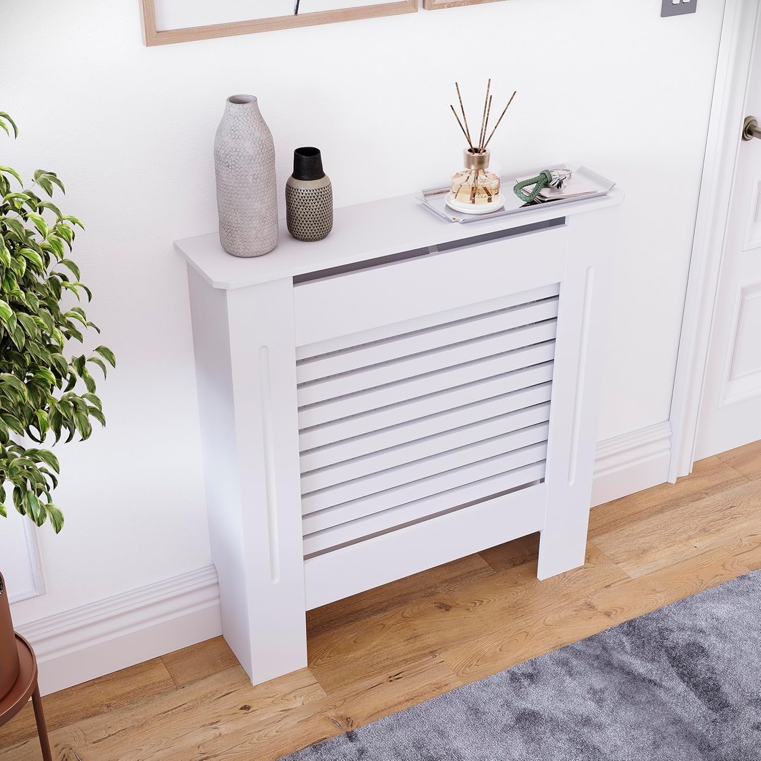 Modern White Radiator Cover Cabinet Small MDF – Stylish Protection Unit
