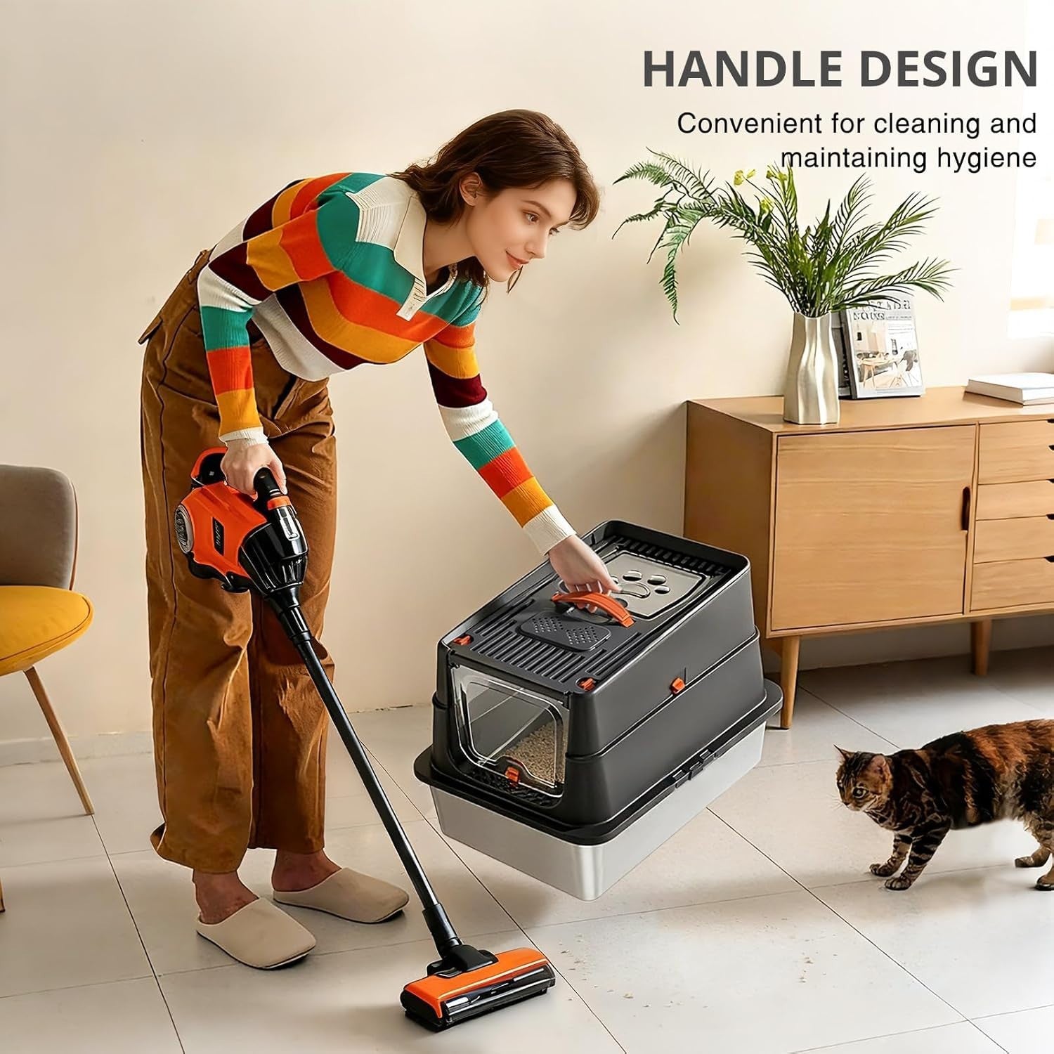 XL Stainless Steel Cat Litter Box Covered High Sided Front Top Entry