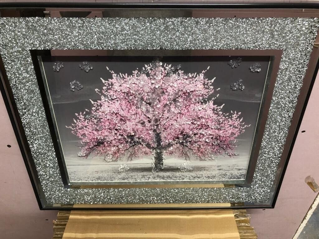 Crushed Crystal Silver Blossom Tree Wall Art 55x45cm