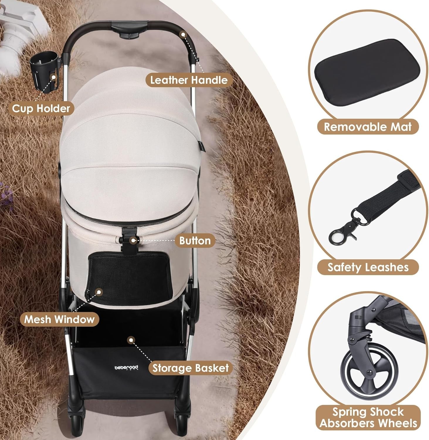 Luxury Pet Stroller Pushchair 4 Wheel Foldable Cup Holder Small Medium Dogs