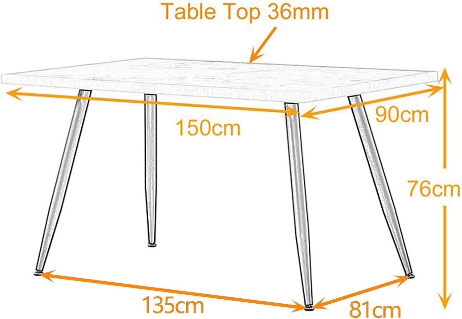 Modern Oak Dining Table 150cm Black Metal Legs – Kitchen & Home Use
