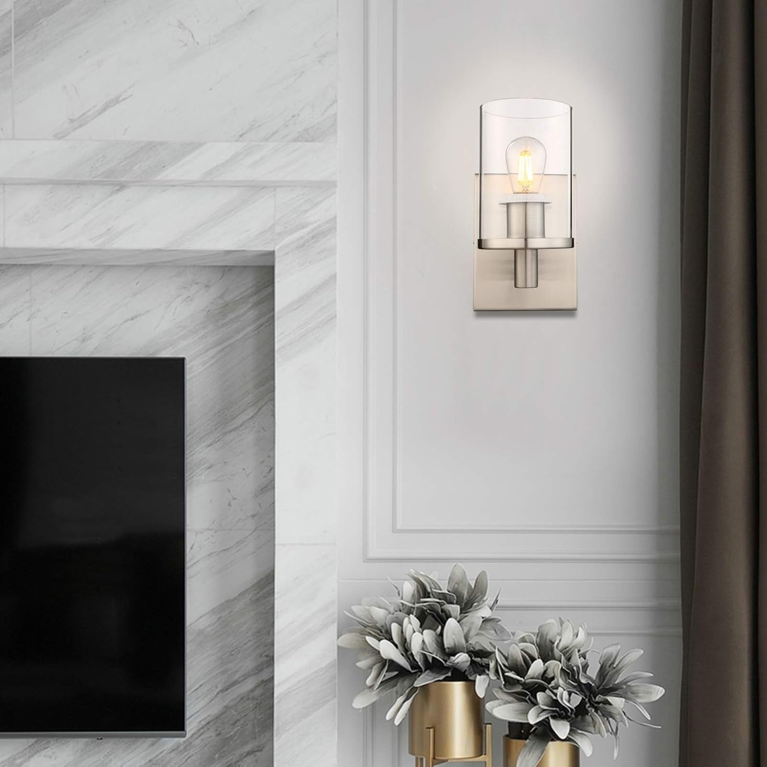 Modern Glass Wall Sconces Set of 2, Dimmable Vintage Style Indoor Lights
