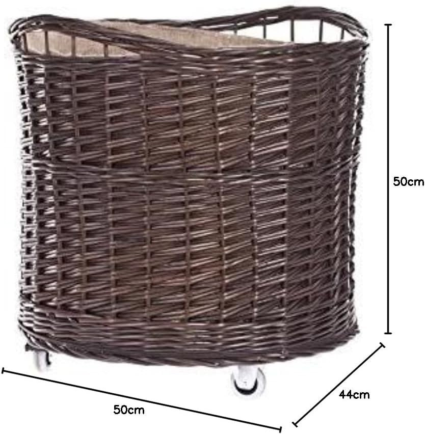 Wicker Log Basket on Wheels Large Firewood Holder Indoor Storage 50x50x44cm