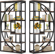 Pair of Tall Industrial 5-Tier Bookshelves with 8 Open Shelves – Vintage Brown/B