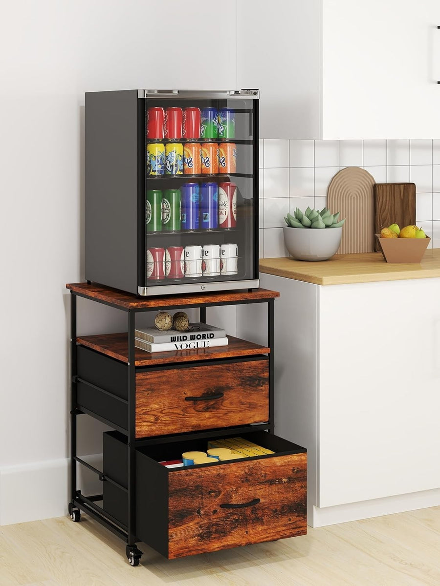 Vintage Brown Mini Fridge Stand 167kg Storage Cart