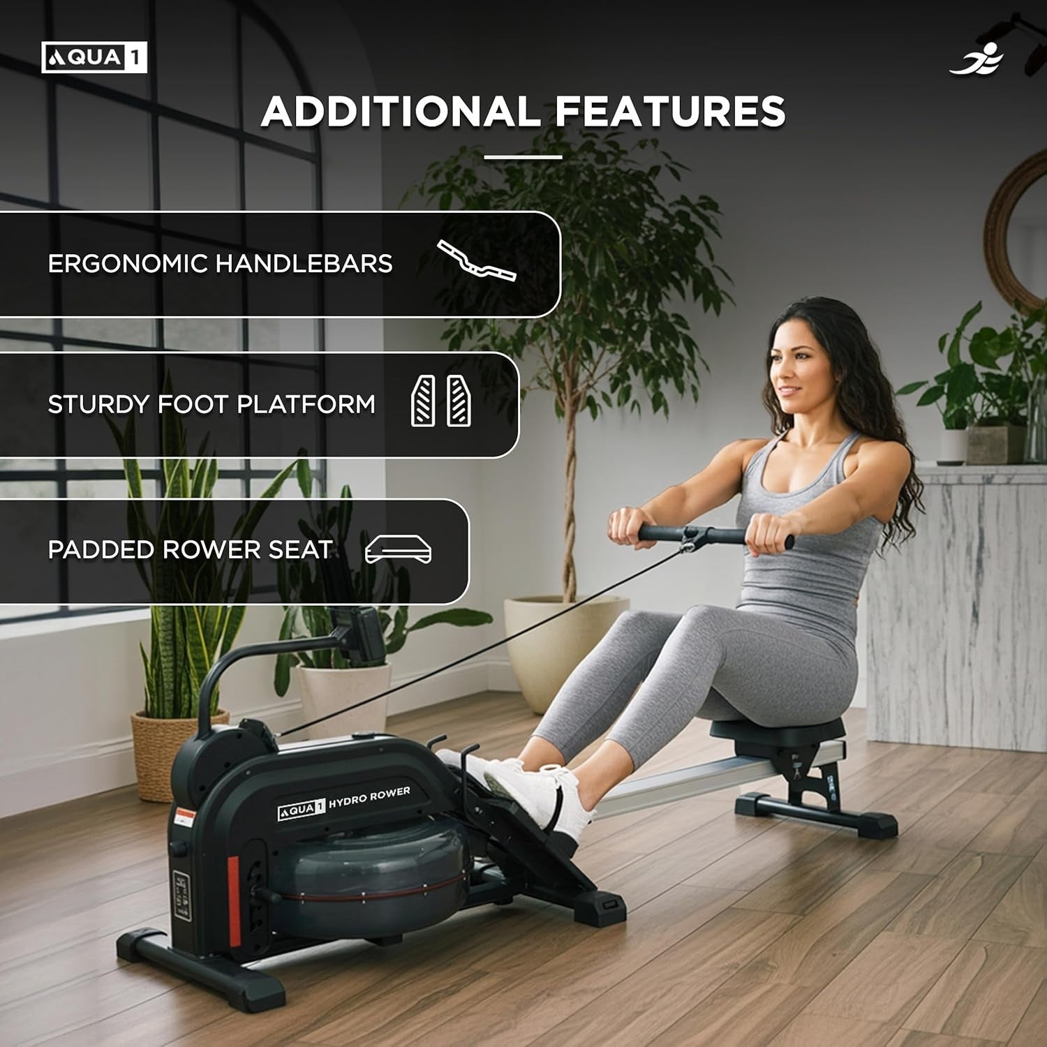 Hydro Water Rowing Machine Elastic Resistance LCD Home Rower Foldable 150KG