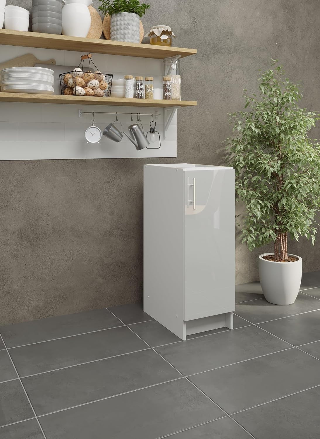Modern 300mm White Gloss Kitchen Base Cabinet Cupboard Storage Unit