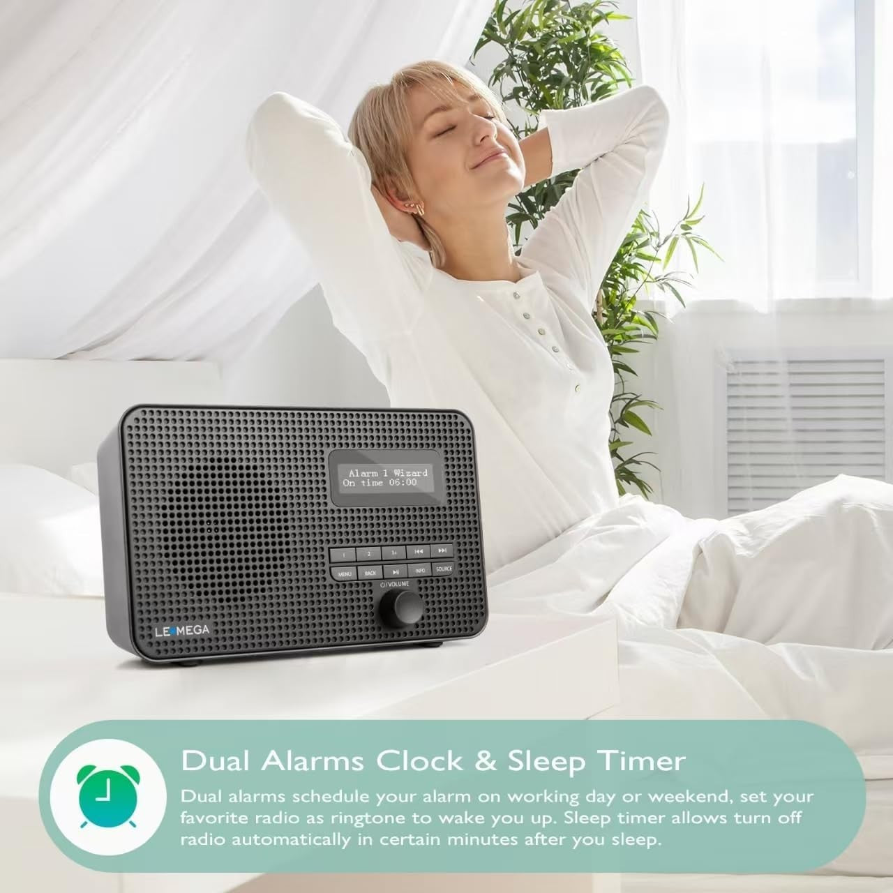 Portable DAB+ FM Radio Bluetooth 5.3 Dual Alarm 40 Presets
