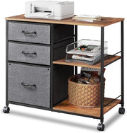 Grey Mobile File Cabinet 3 Drawer 75cm Printer Stand Storage