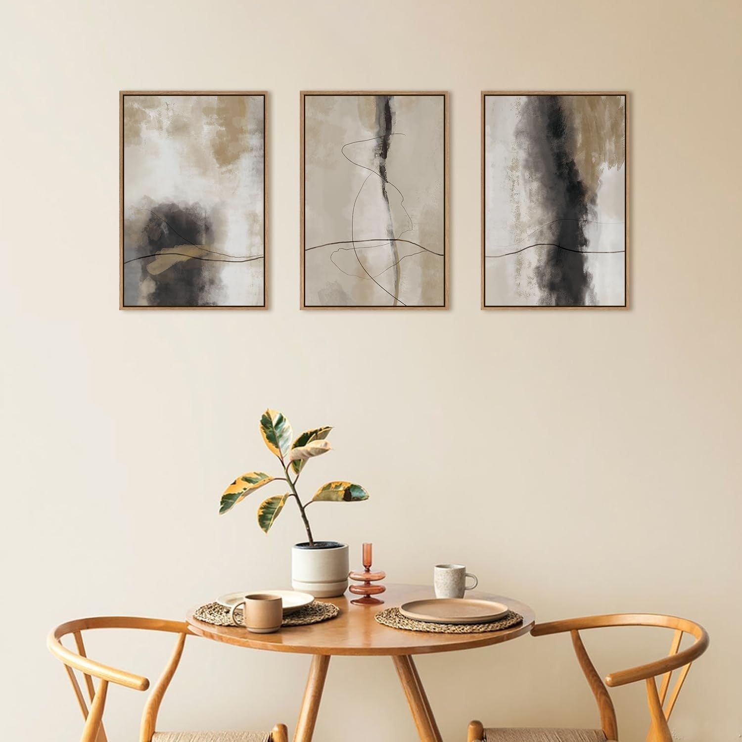 3 Panel Abstract Framed Canvas Wall Art 30x40cm Brown Black