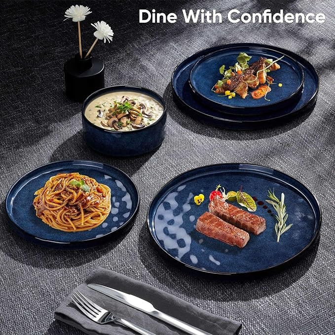 18pc Blue Stoneware Dinner Set Plates Bowls Reactive Glaze Service for 6
