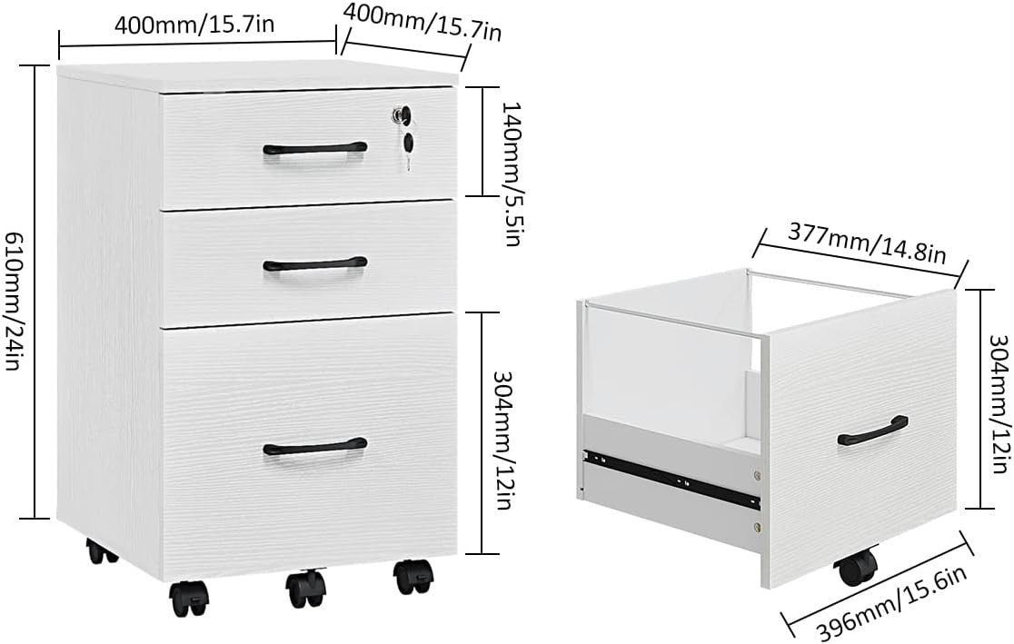 White Rolling File Cabinet 3 Drawer Locking Under Desk Letter Storage