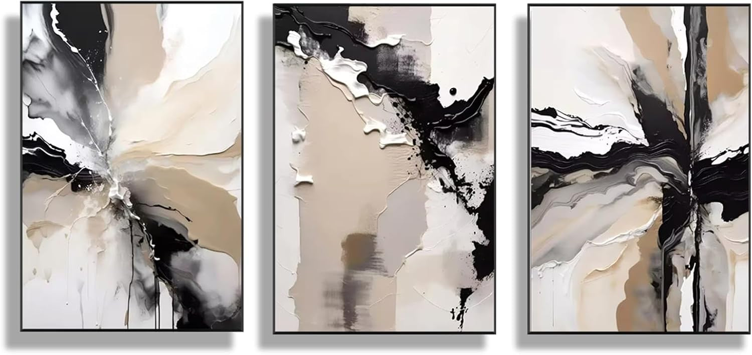 3 Piece Nordic Abstract Canvas Wall Art 50x70cm Black Beige Set