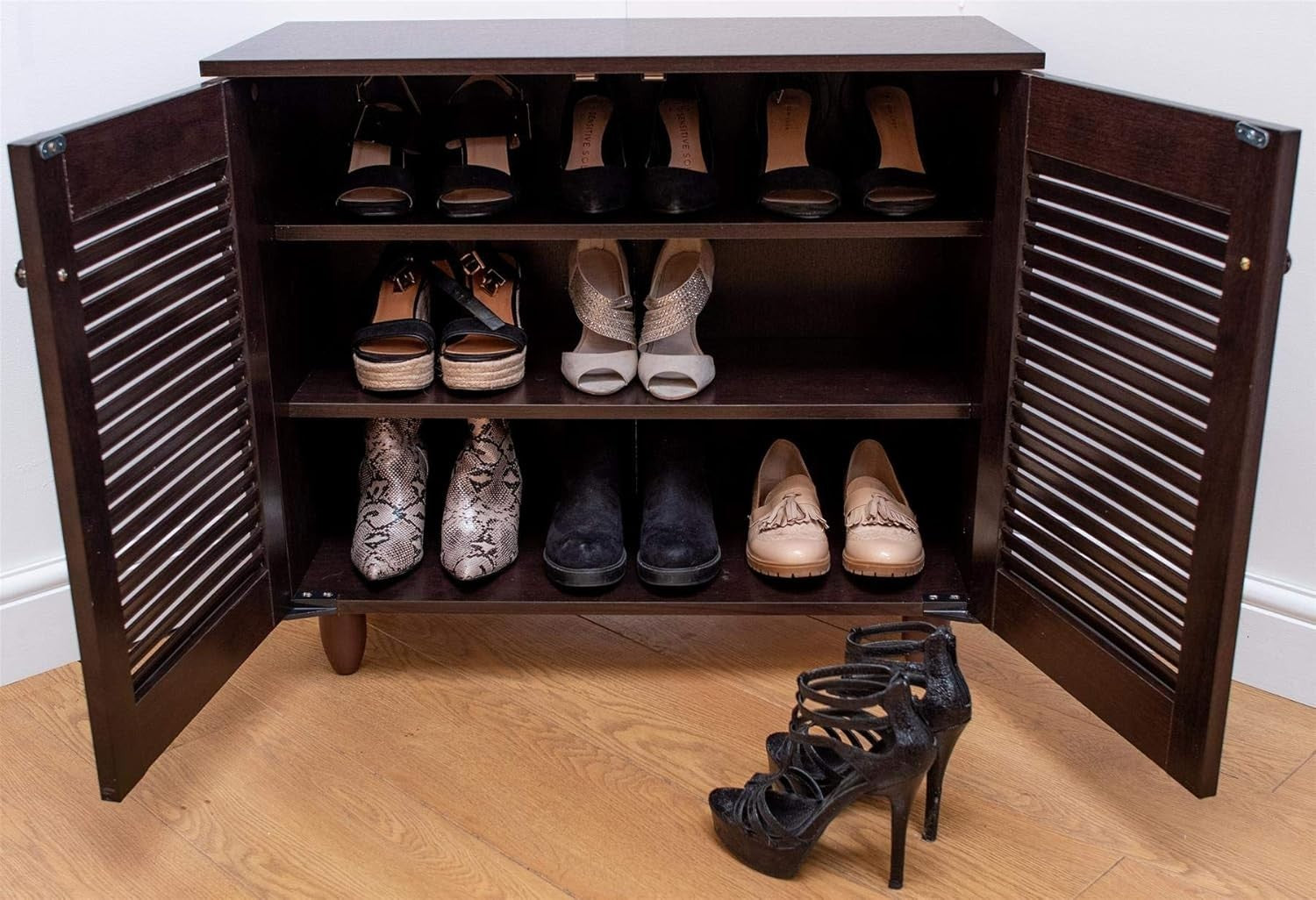 2 Door Shoe Storage Cabinet Footwear Rack Organizer 77x34x68 cm Dark Wenge