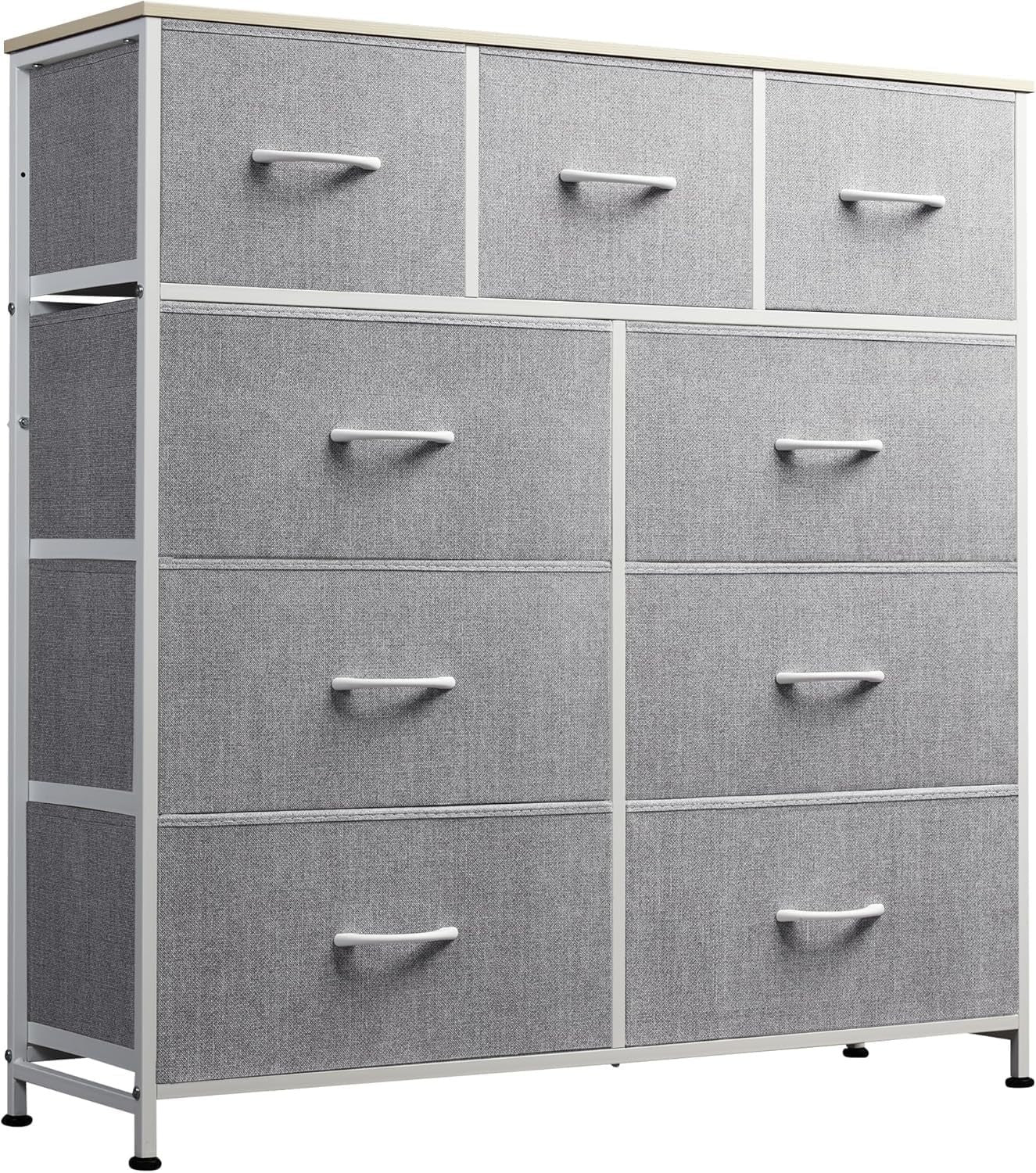 9 Drawer Fabric Chest Storage Cabinet with Wood Top Steel Frame Organizer