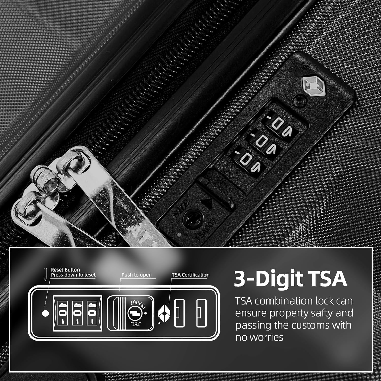 Medium ABS Hard Shell Suitcase 4 Dual Spinner Wheels TSA Lock 65L Grey