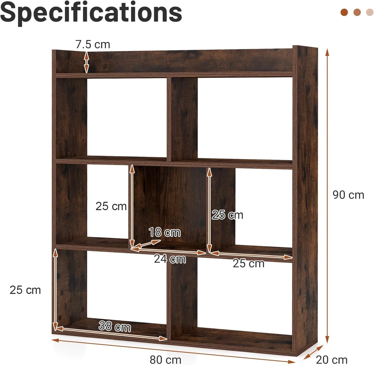 Coffee Brown 7-Cube Bookcase Tall Freestanding Storage Display Shelf 80×20×90cm