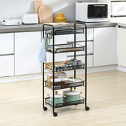 Black 5-Tier Rolling Storage Cart with Mesh Baskets & Lockable Wheels