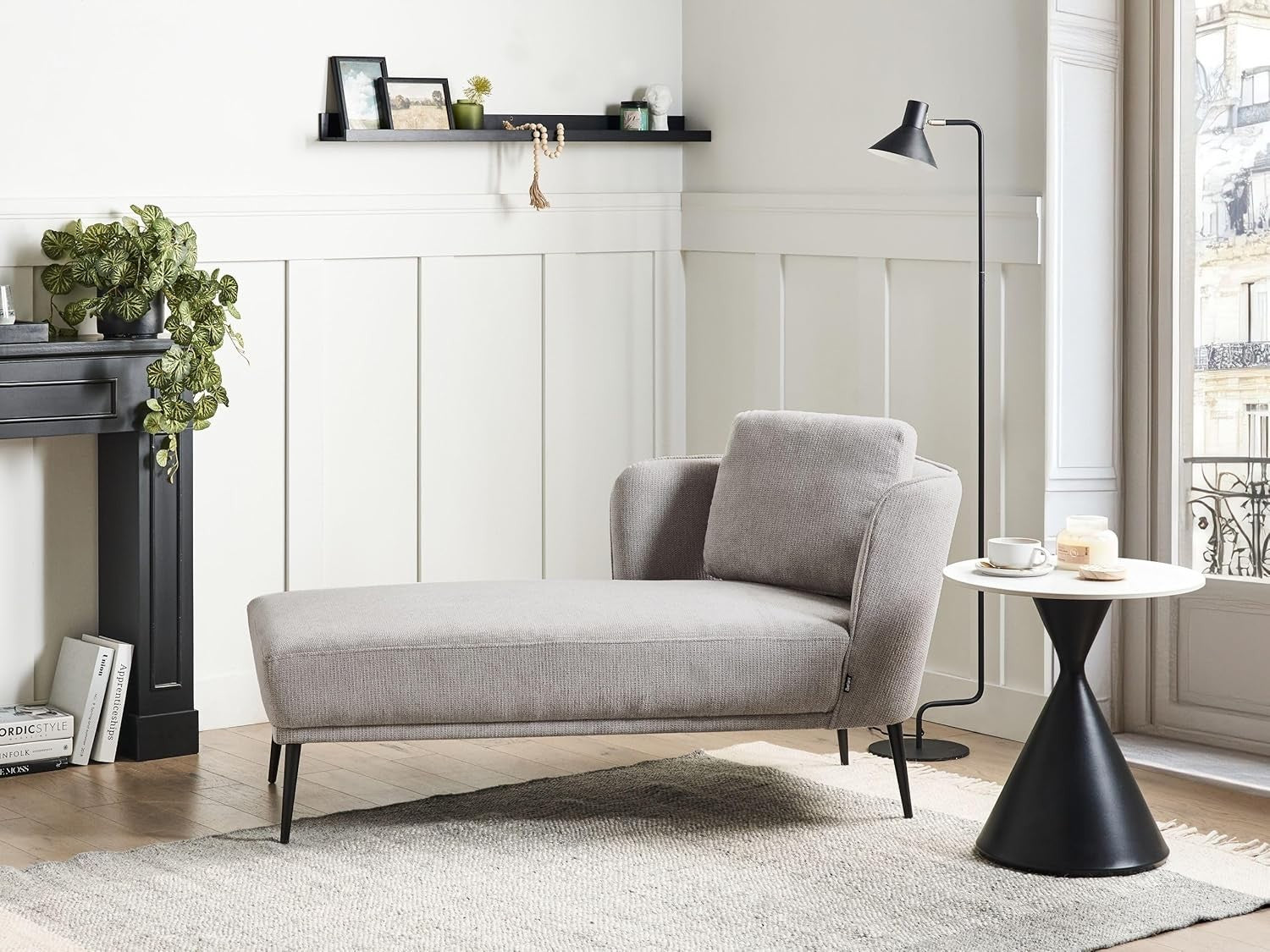Retro Style Grey Polyester Chaise Lounge with Cushion & Metal Legs