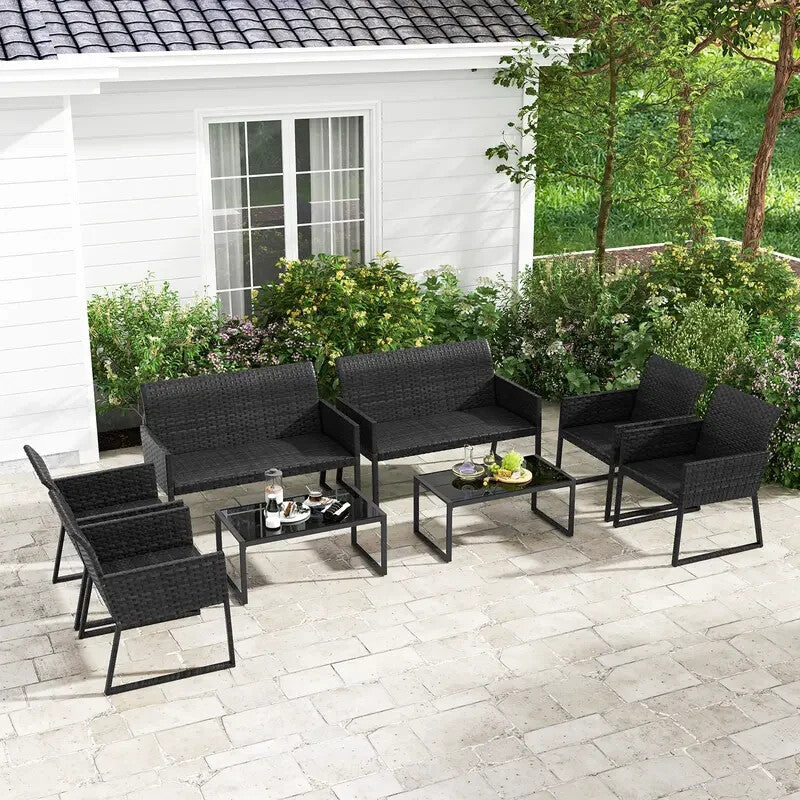 4-Piece Rattan Garden Furniture Set Outdoor Weatherproof Sofa Chairs Table