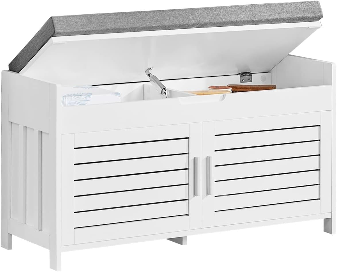 Shoe Storage Bench with Folding Padded Seat 2 Doors 90x33x50 cm White