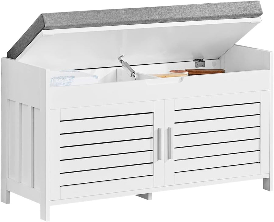 Shoe Storage Bench with Folding Padded Seat 2 Doors 90x33x50 cm White