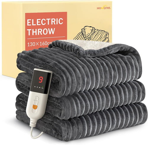Electric Heated Throw Blanket 160x130cm Soft Flannel Sherpa 9 Heat Levels