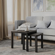 Square Black Nesting End Table Set of 2 Wood Beside Coffee Sofa Side Space Savin
