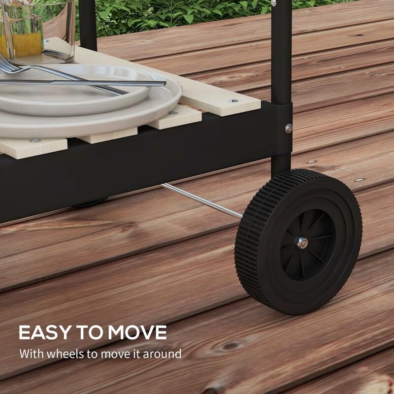 Charcoal BBQ Grill Trolley with 5-Height Levels, Shelves, Wheels & Warmer