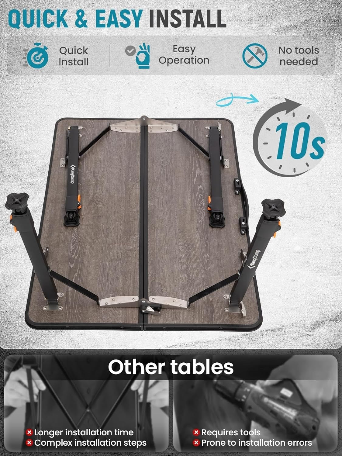 Portable Folding Bamboo Camping Table Adjustable Picnic Table 80kg Load