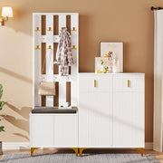 Modern Hallway Coat Rack with Shoe Storage Bench & Drawers – White 180cm