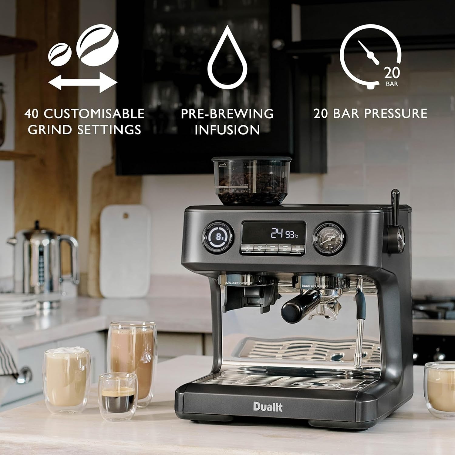Professional Espresso Machine Dual Boiler | Built-In Grinder, 20-Bar, 2.8L Tank