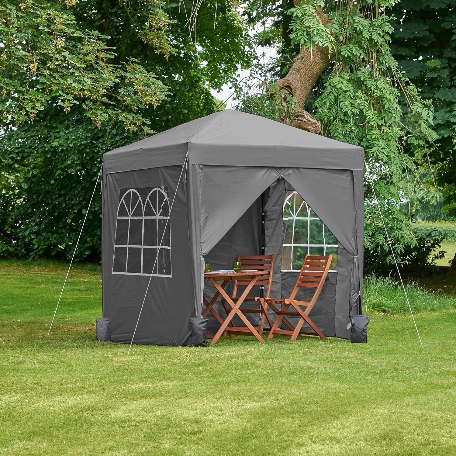 2x2M Grey Pop Up Gazebo With Removable Sides Waterproof Garden Party Tent