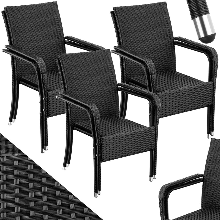 Set of 6 Stackable Rattan Garden Chairs Black Patio Balcony Armchairs