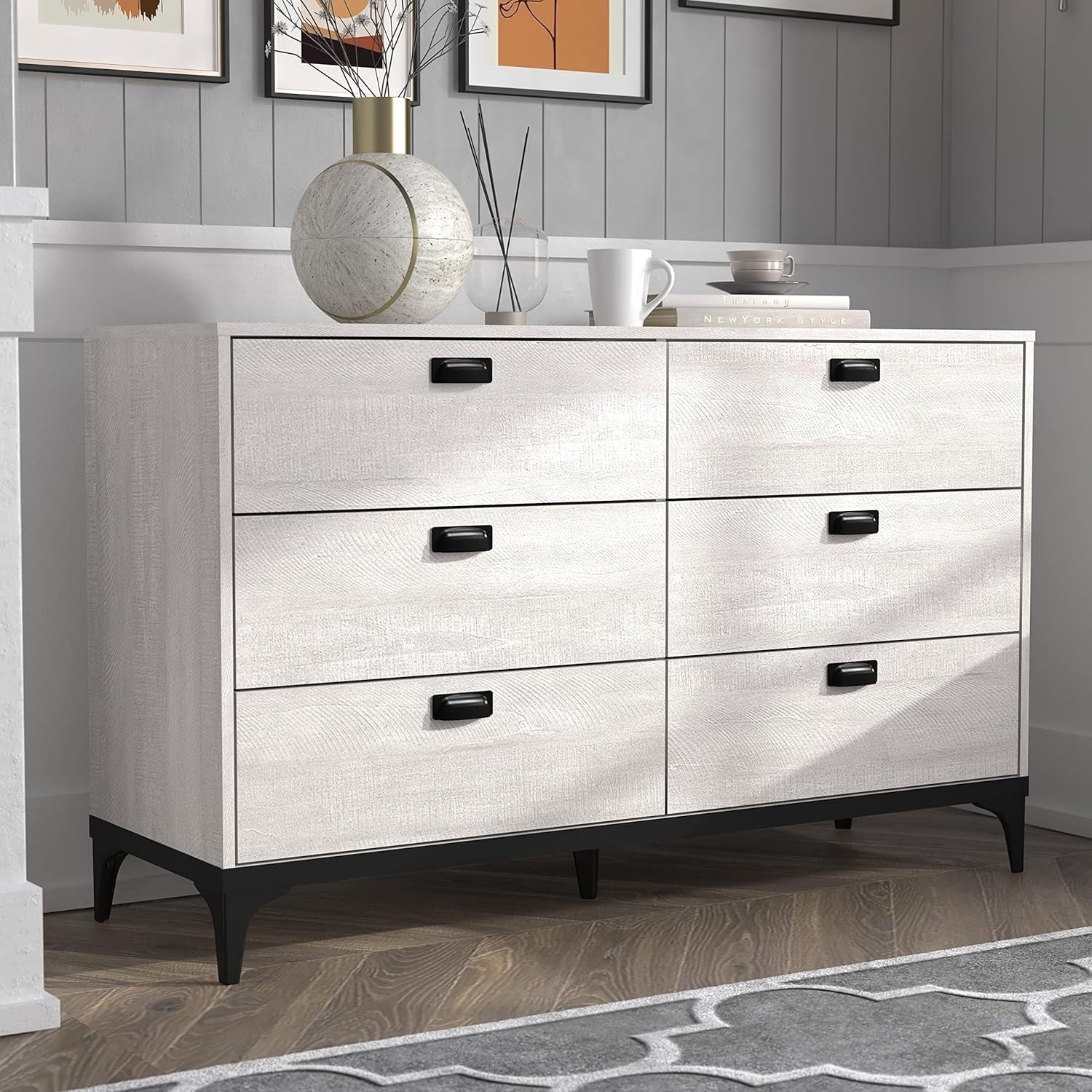 Modern 6 Drawer Chest Grey Oak Storage Cabinet Bedroom Organizer