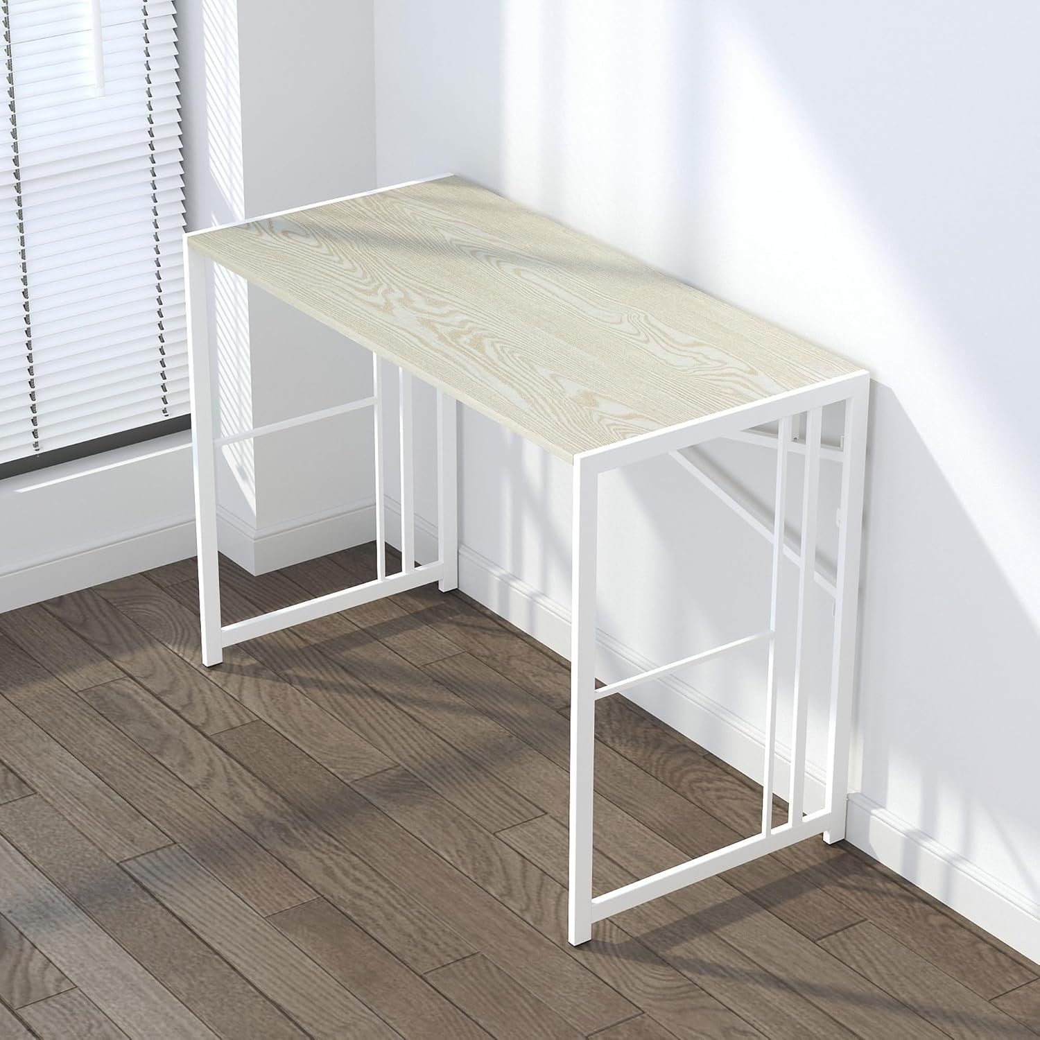 Folding Desk 103cm Natural & White Compact No Assembly Home Office Table