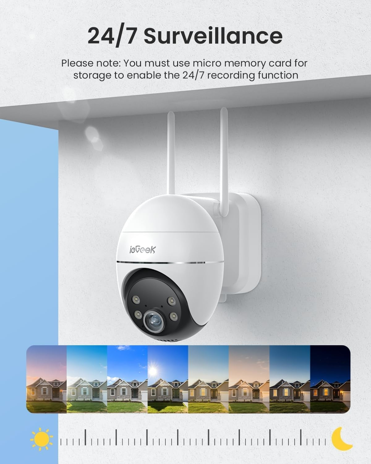 Solar Security Camera 360° PTZ 24/7 Recording Auto Tracking 3MP WiFi