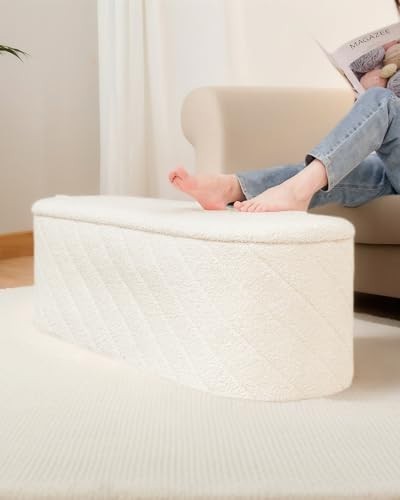 White Oval Storage Ottoman Bench 3-in-1 Footrest Seat 110x38x38cm