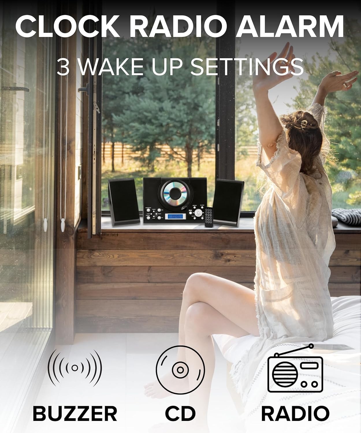 Compact Wall Mount CD Player Stereo System USB MP3 FM Radio Alarm Remote Control