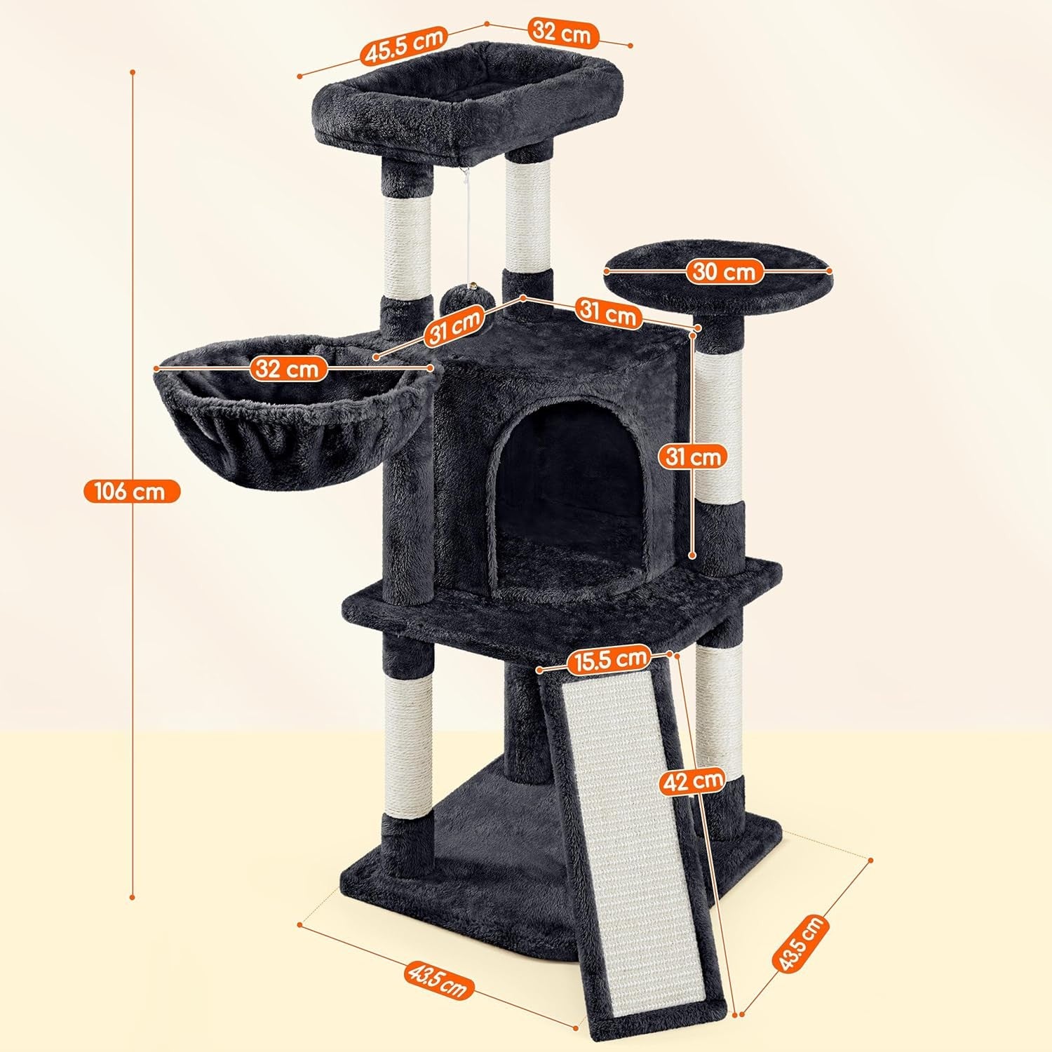 Cat Tree 107cm Climbing Tower With Scratching Posts Condo Basket Indoor Cats