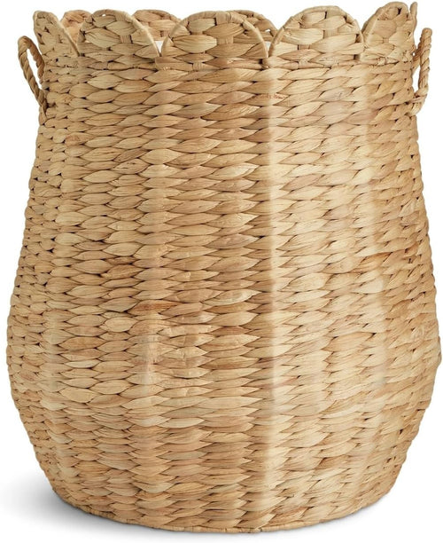 Water Hyacinth Scalloped Laundry Basket 35x40cm Natural Woven Hamper w/ Handles
